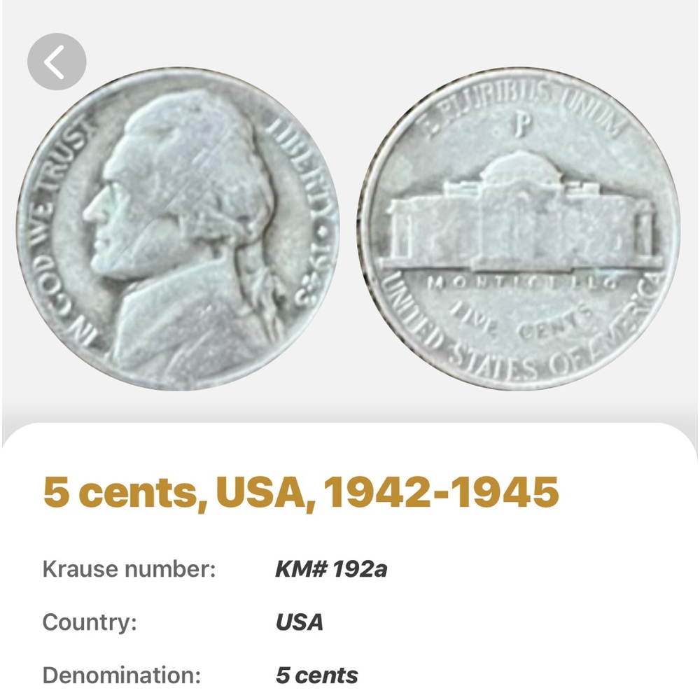 SOLD 1943 Philadelphia Minted Nickel